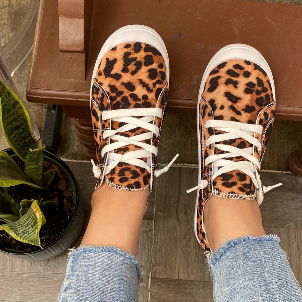 Leopard Flat Lace Sneakers Tennis - Picture 4 of 6